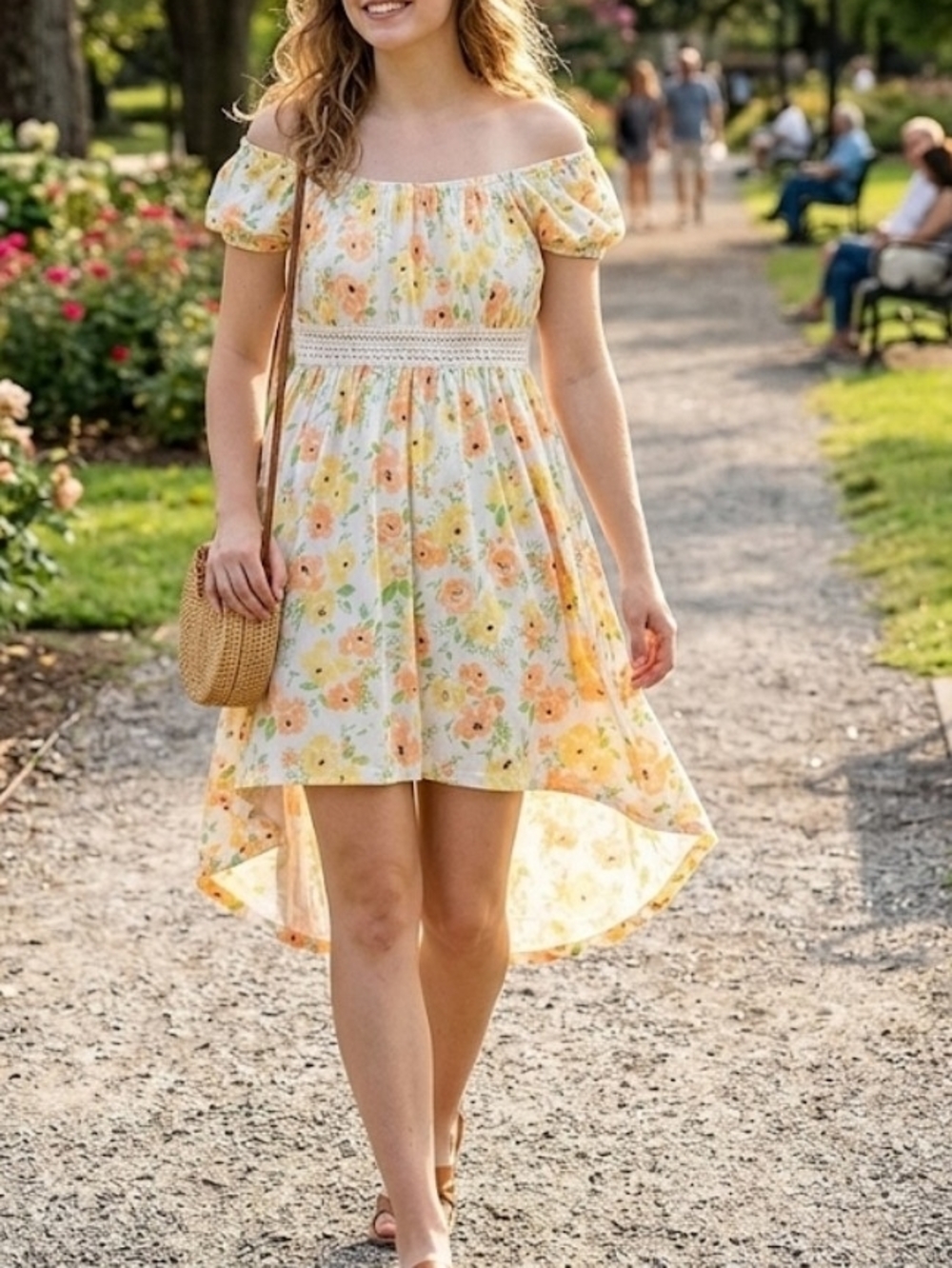 Derek Heart White Floral Sundress with Yellow & Peach Blooms Size XL